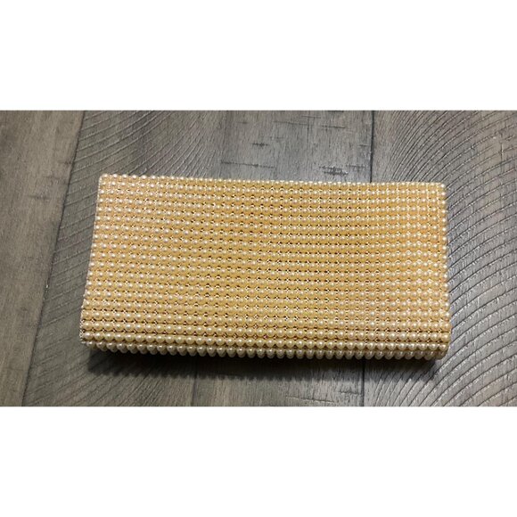 J.R Designer Faux Pearl Hard Case Clutch Purse Zippered Compartment Vintage - Picture 6 of 6